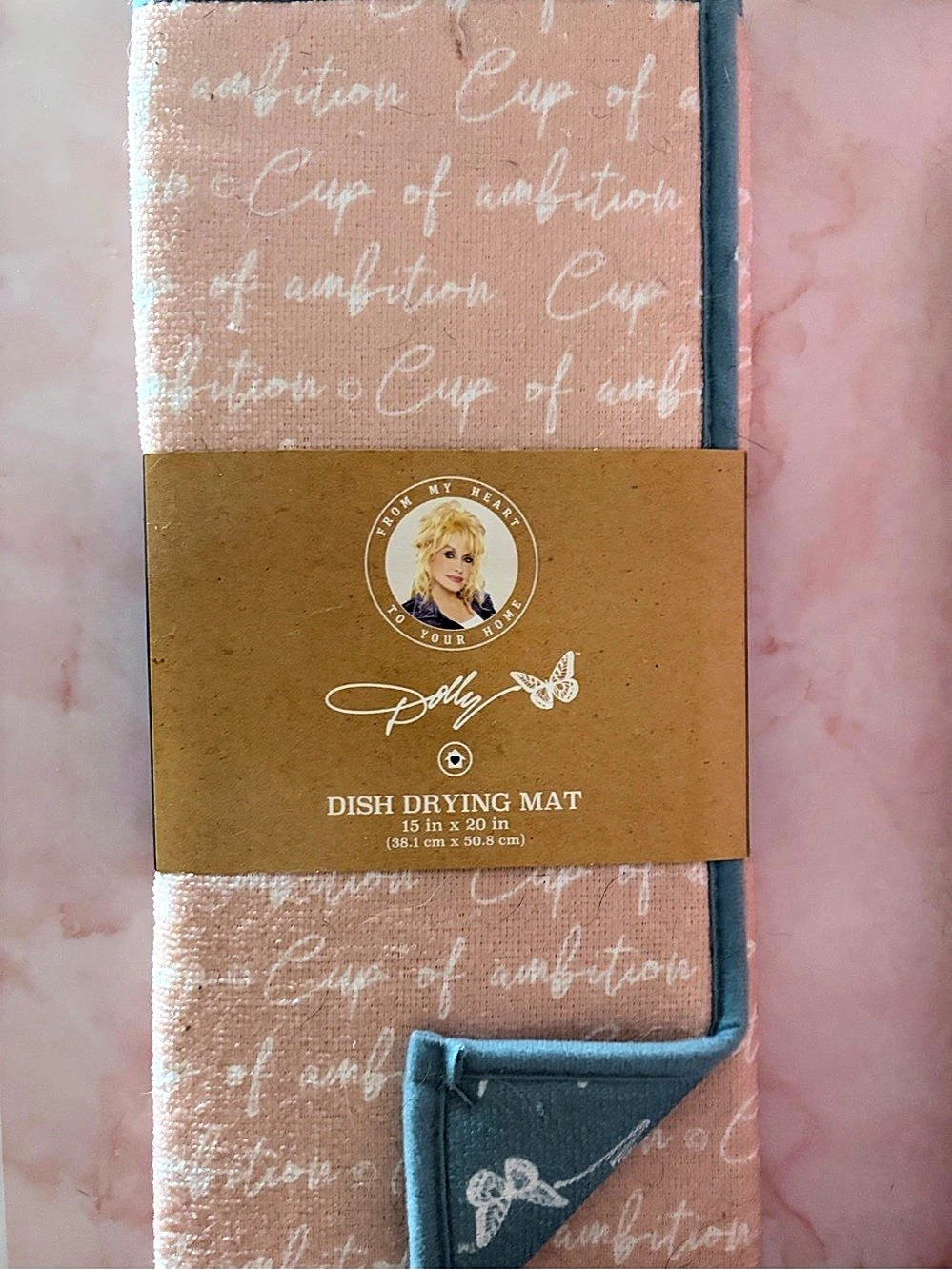 Dolly Parton Cup of Ambition Dish Drying Mat Pink & Blue
